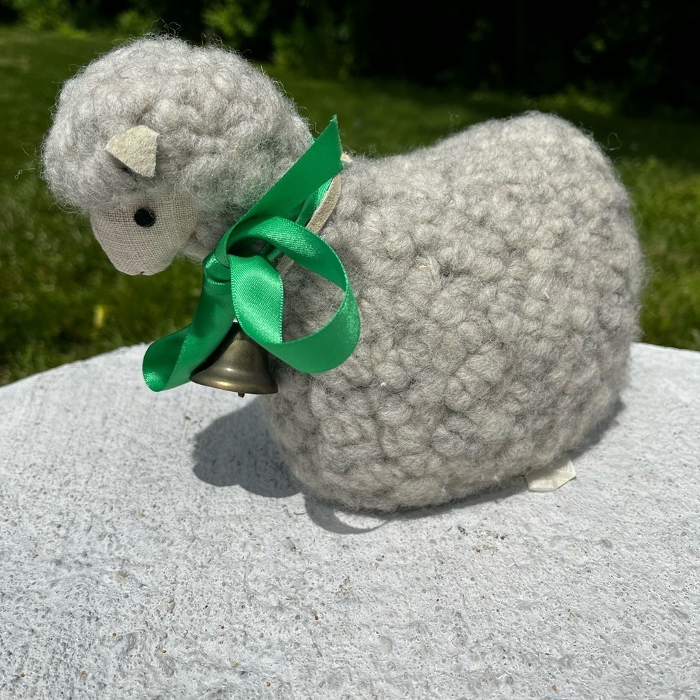 Vtg Polish Folk Art Stuffed Animal Woolen Sheep Made in Poland Figural Door Stop
